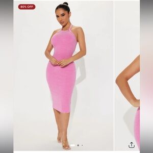 Fashion Nova Pink Halter Bodycon Midi Dress